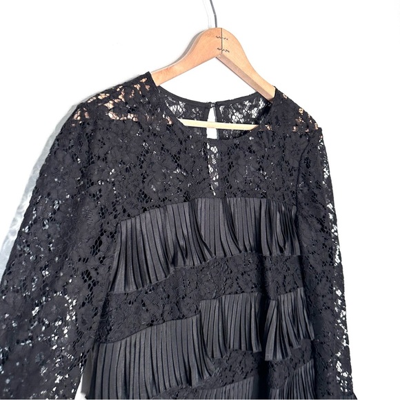 J. Crew | Black Lace Long Sleeve Ruffle Pleats Top Size 4 - Picture 4 of 8